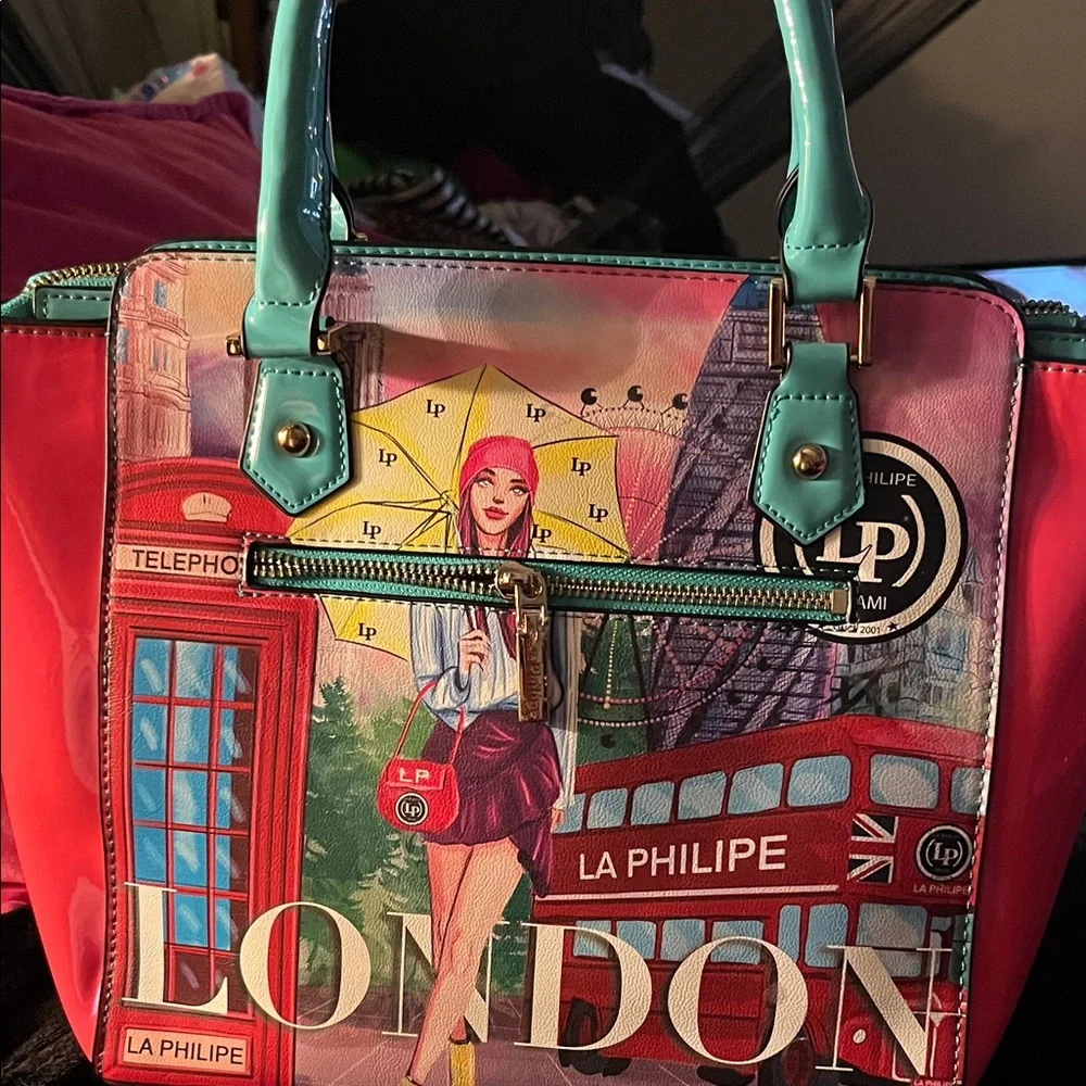 Pink and Teal Graphic Tote Bag - Picture 2 of 3